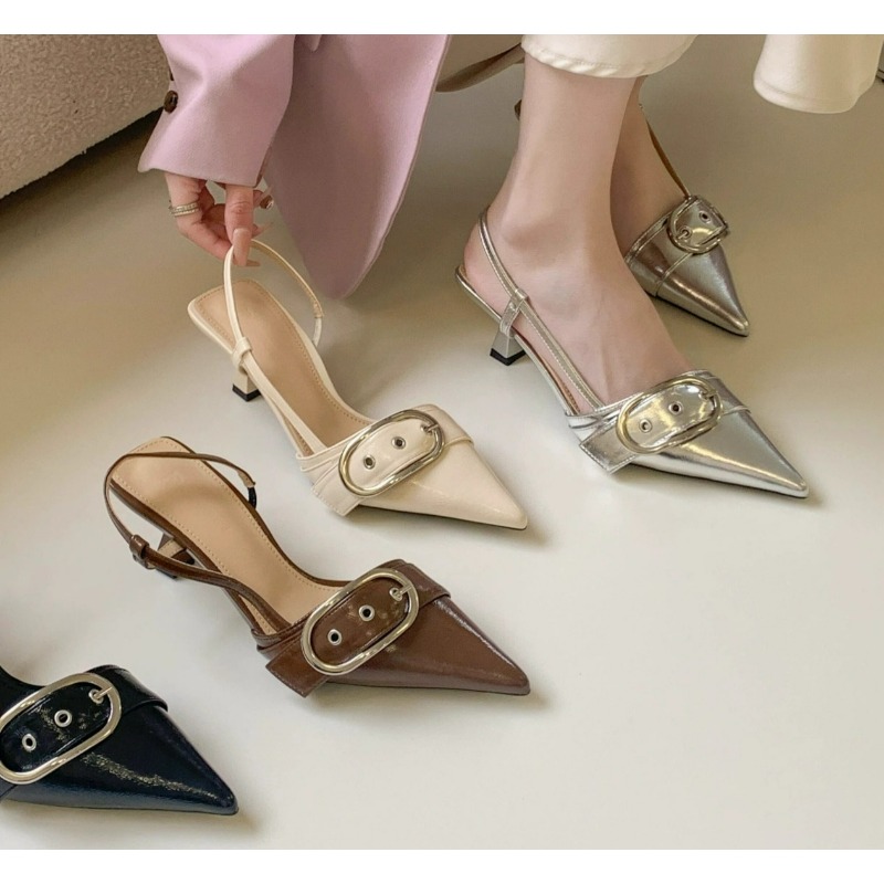 Casual Sandal Leather - Sepatu Hak Tinggi Wanita Model Retro