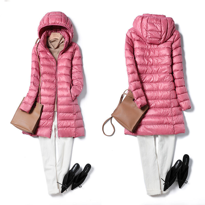 Packable Hat Nylon - Jaket wanita Puffer panjang Ultra ringan,