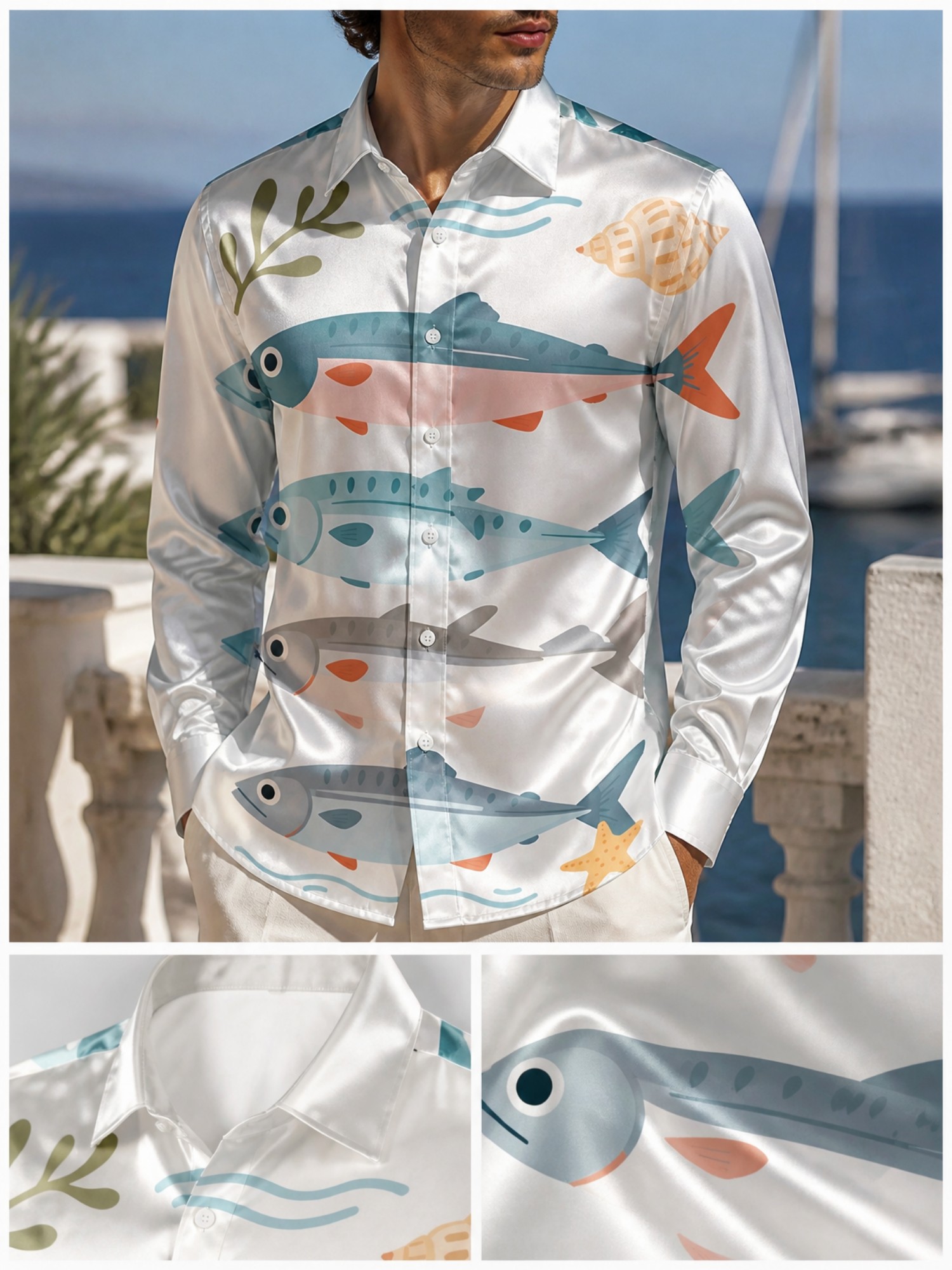 Resort Shirt Floral - Kemeja Satin Mewah Pria Lengan Panjang